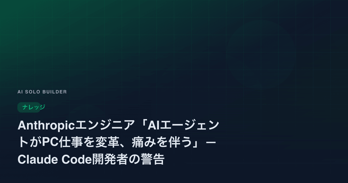 Anthropicエンジニア「AIエージェントがPC仕事を変革、痛みを伴う」— Claude Code開発者の警告